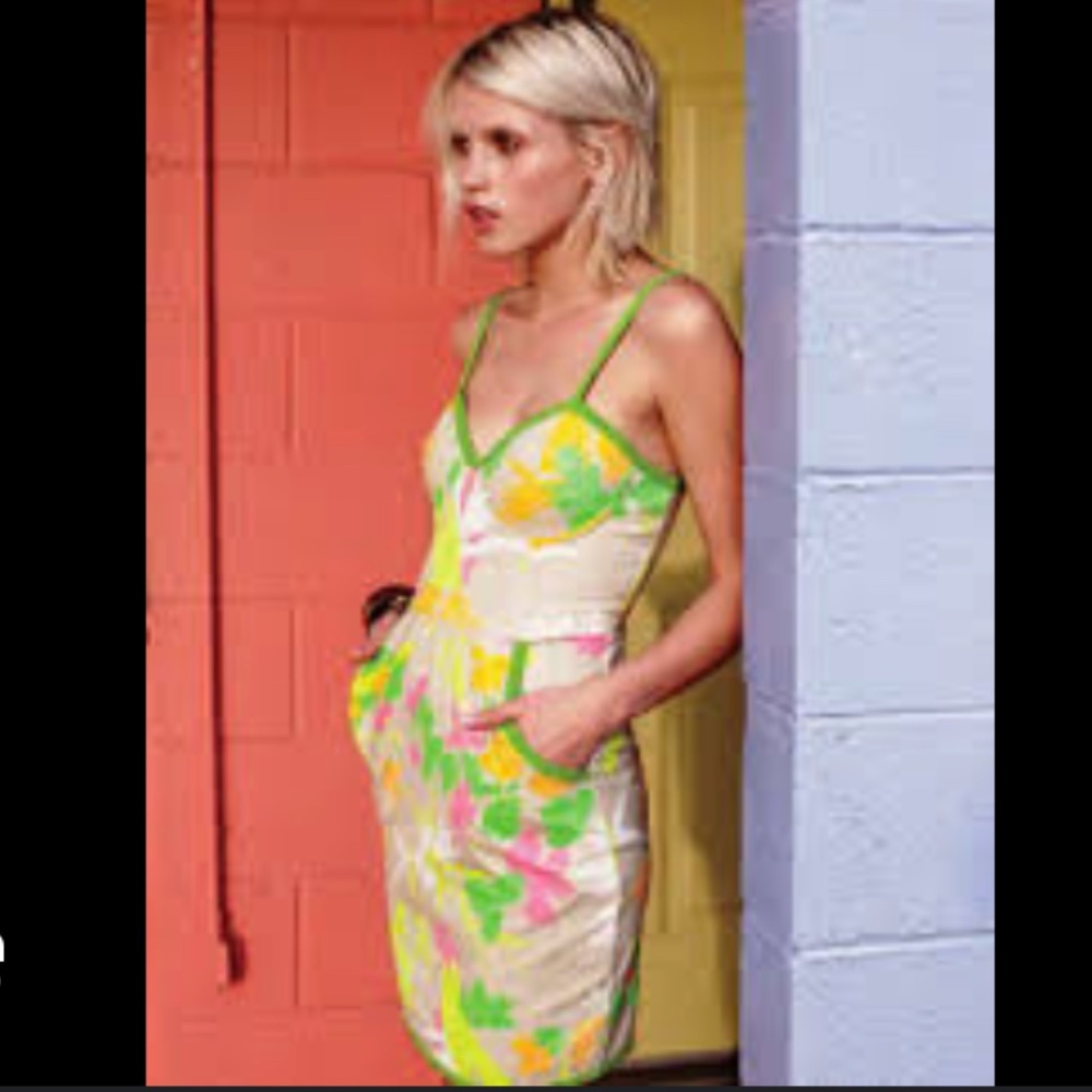 UO Urban Outfitters Glow In The Dark Dress Pockets Green Pink White  Vintage VTG